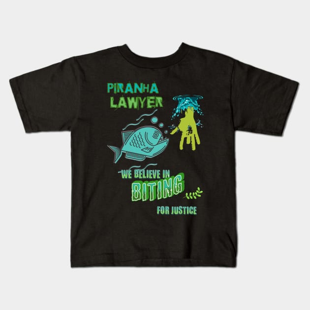 Piranha Lawyer Funny T-shirt Kids T-Shirt by Quirk Prints